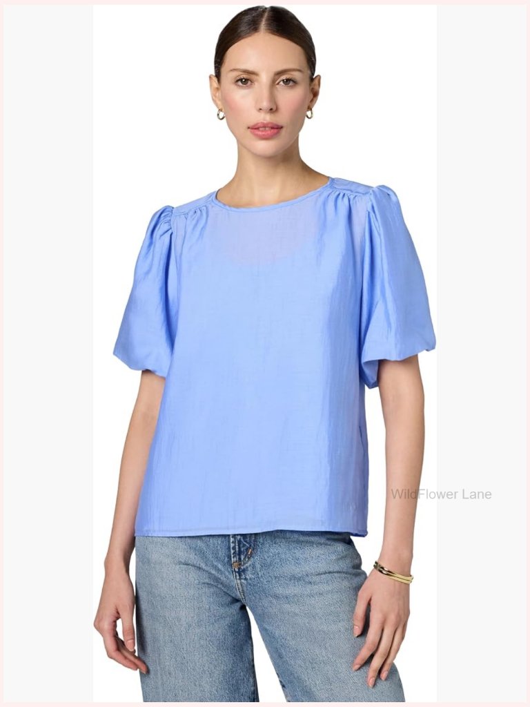 Puff Sleeve Organza Blouse Women V-Neck Long Sleeve Top
